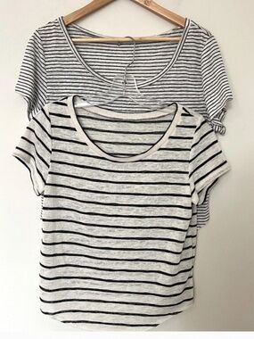 TShirt Set of 2 - Striped Slub Knit Relaxed Tees Size Small to Medium
